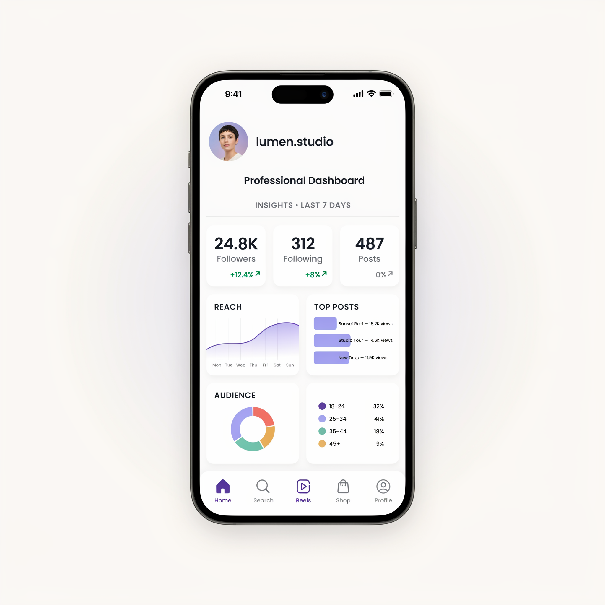 Smartphone screen displaying Instagram professional dashboard insights